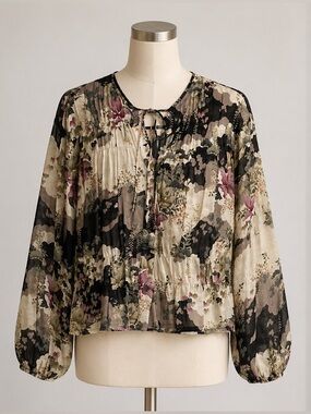 Mango Mulan Floral Sheer Blouse Size 6 Boho Cottagecore Peasant Top Romantic